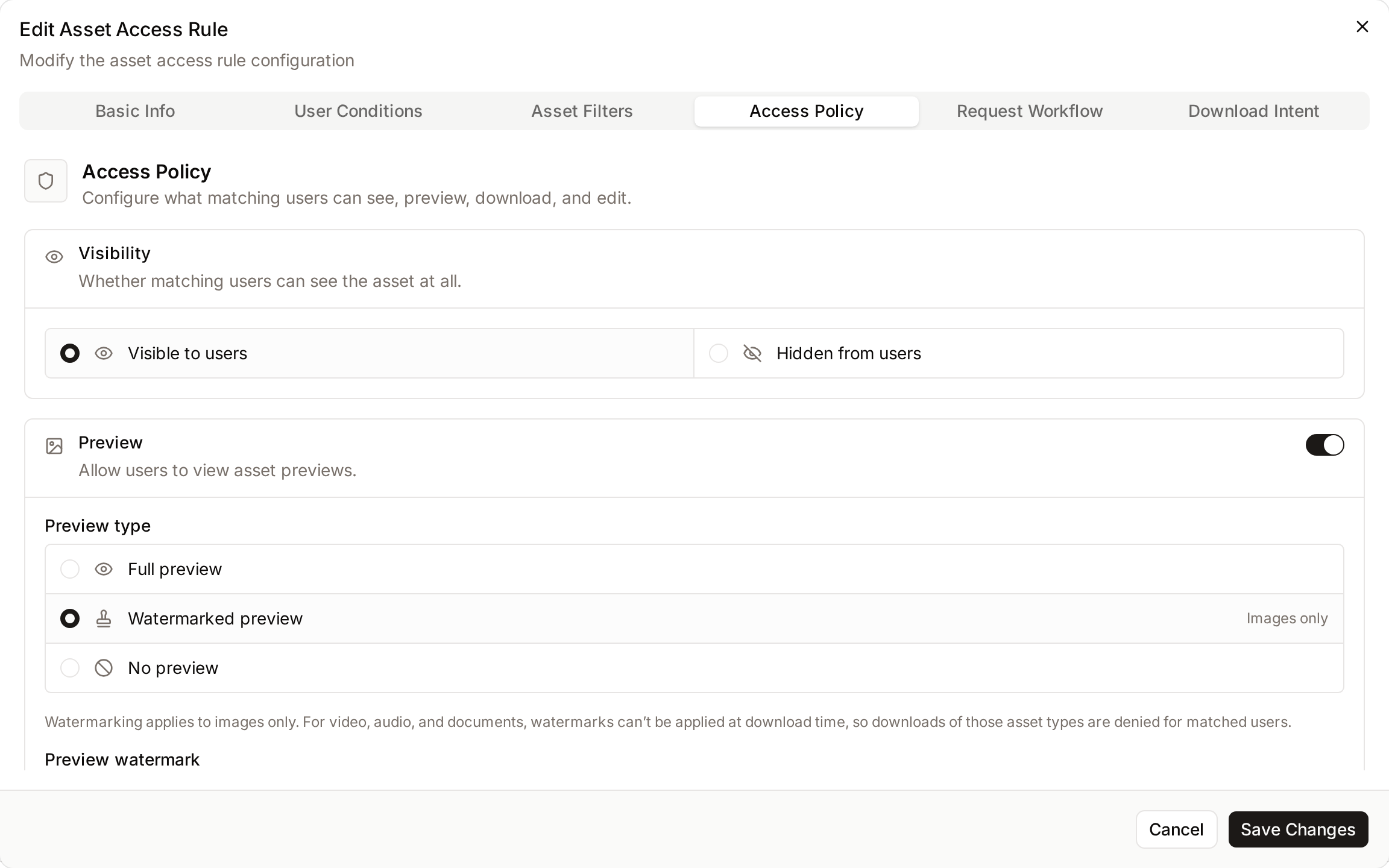 The Access Policy tab of a rule with a watermarked preview