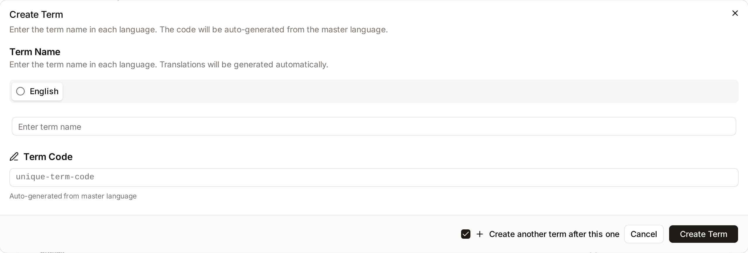 Create Term dialog