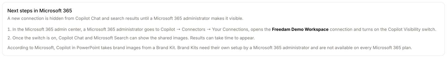 Next steps in Microsoft 365 card with the Copilot Visibility step