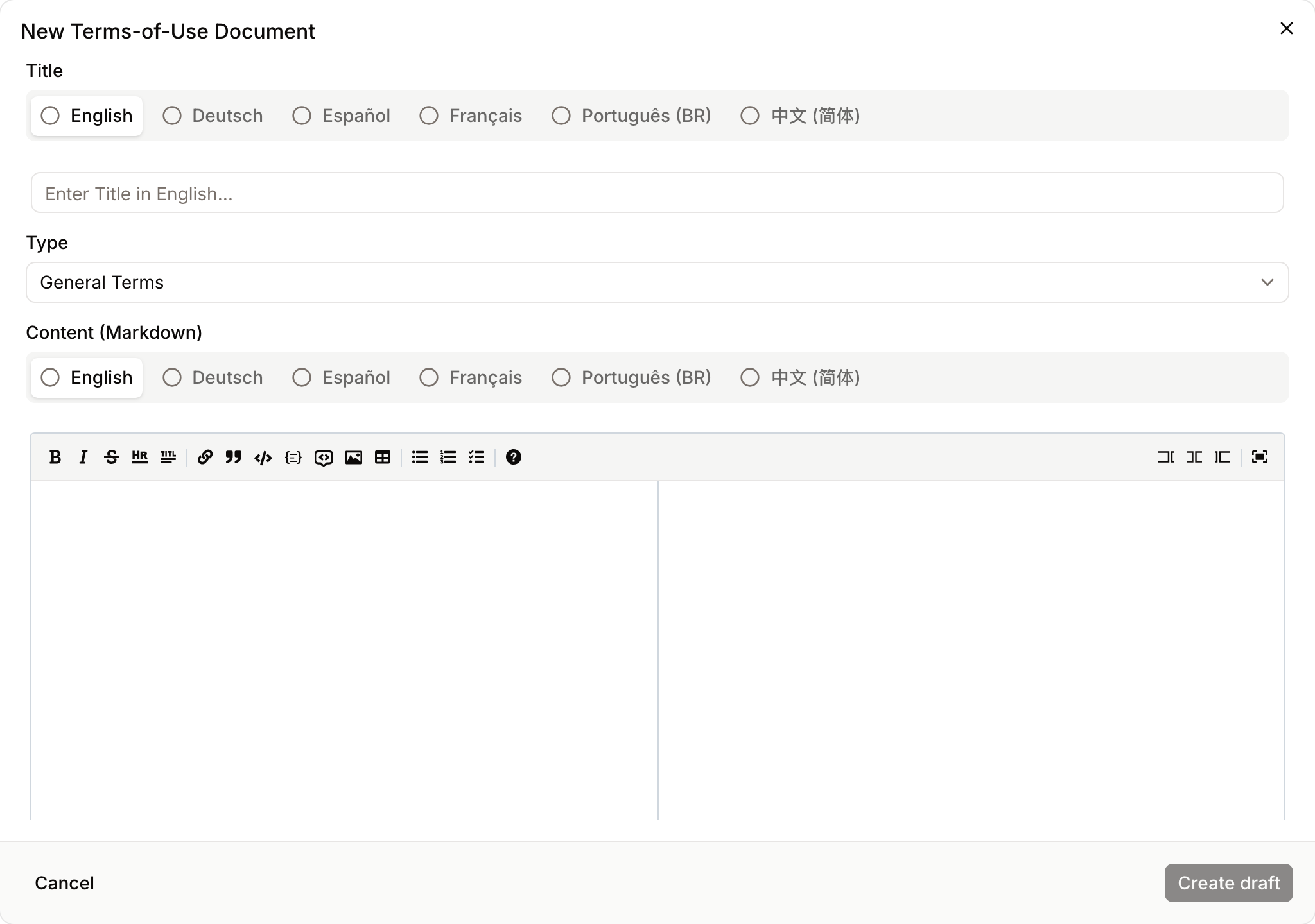 Creating a new terms document