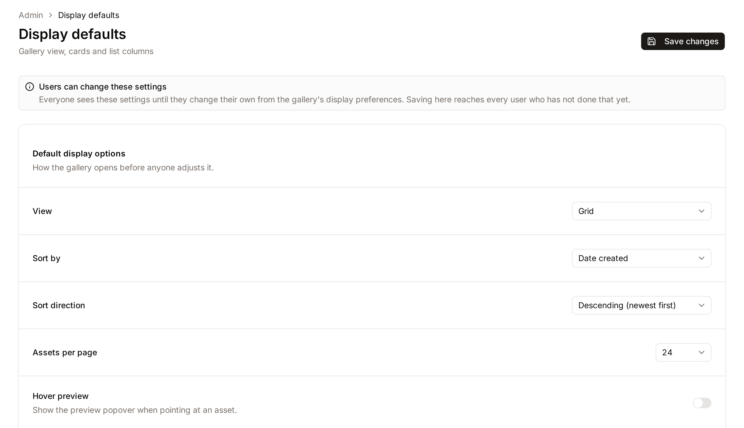 Display defaults overview