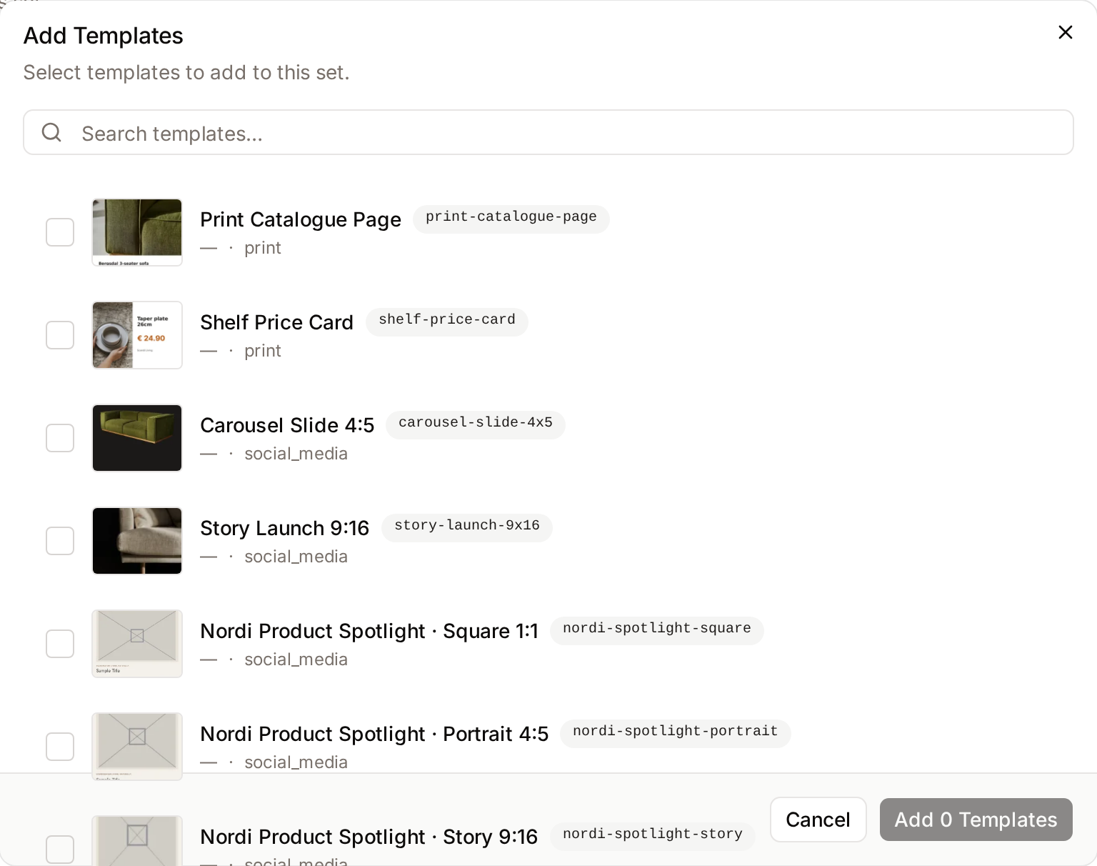 Add Templates picker