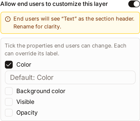End-user customization sub-panel of a text layer