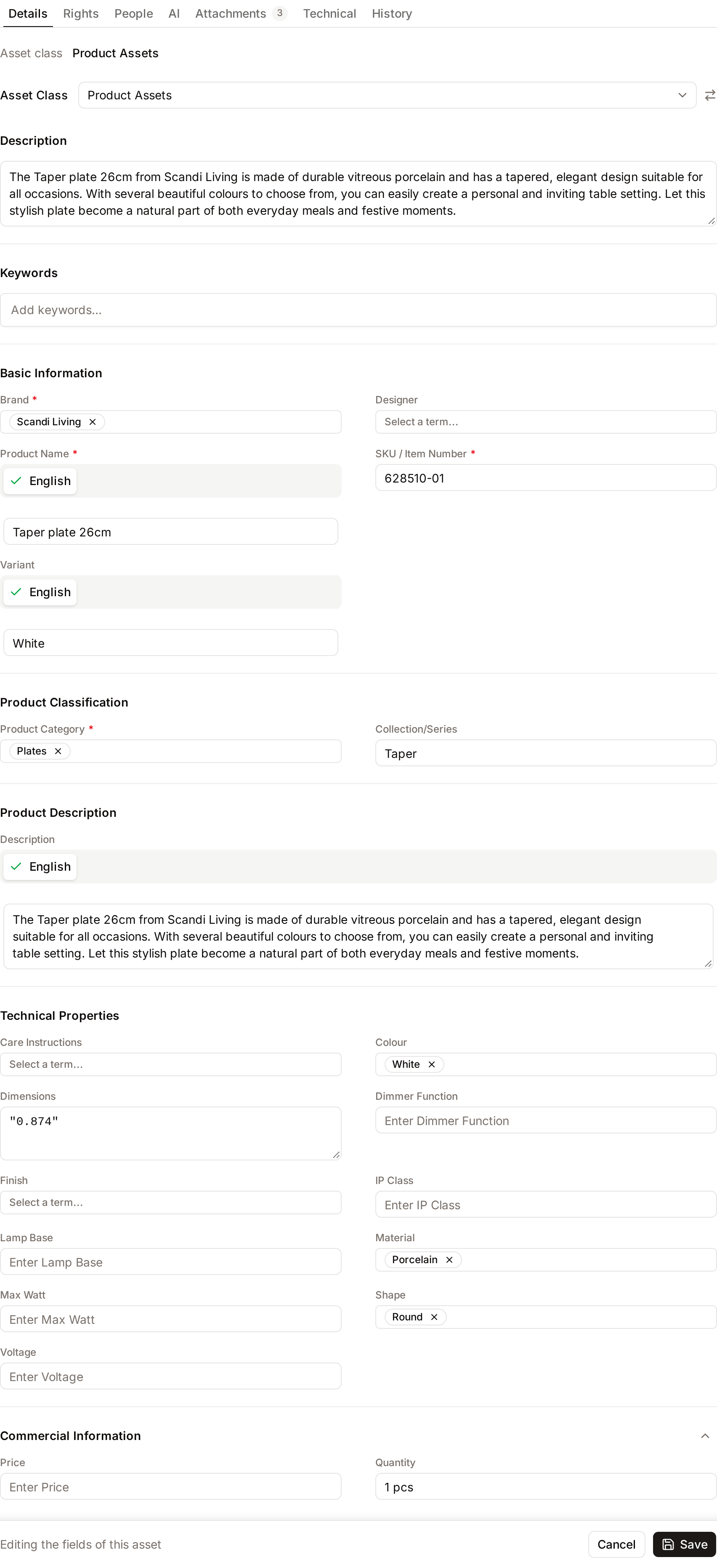 The Details tab in edit mode, with editable fields and the Save bar at the bottom