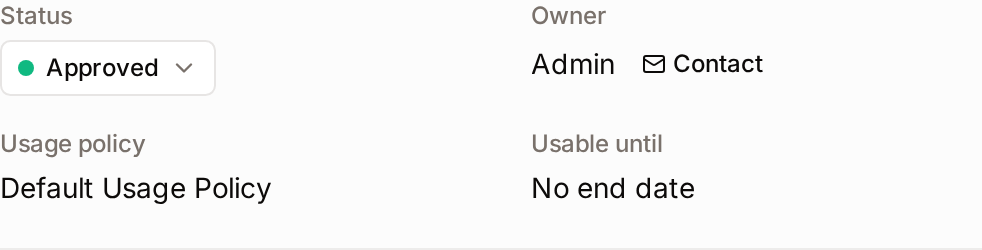 The status card with the workflow status, the rights summary and the owner