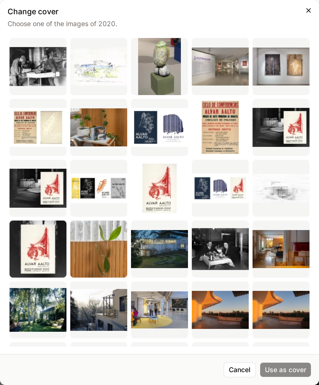 The Change cover dialog lists the images of the collection
