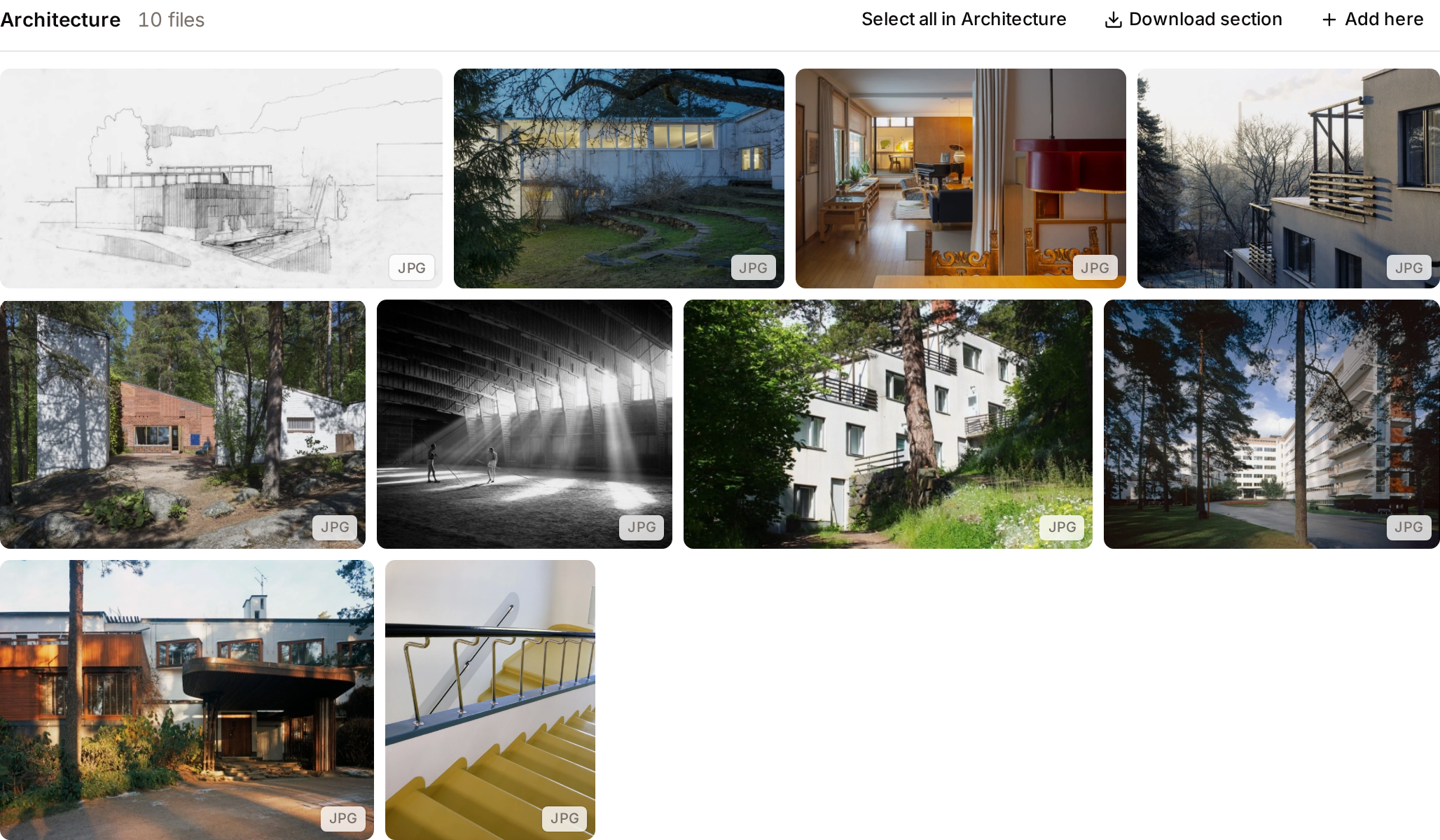 A section of a collection with its own Select all, Download section and Add here