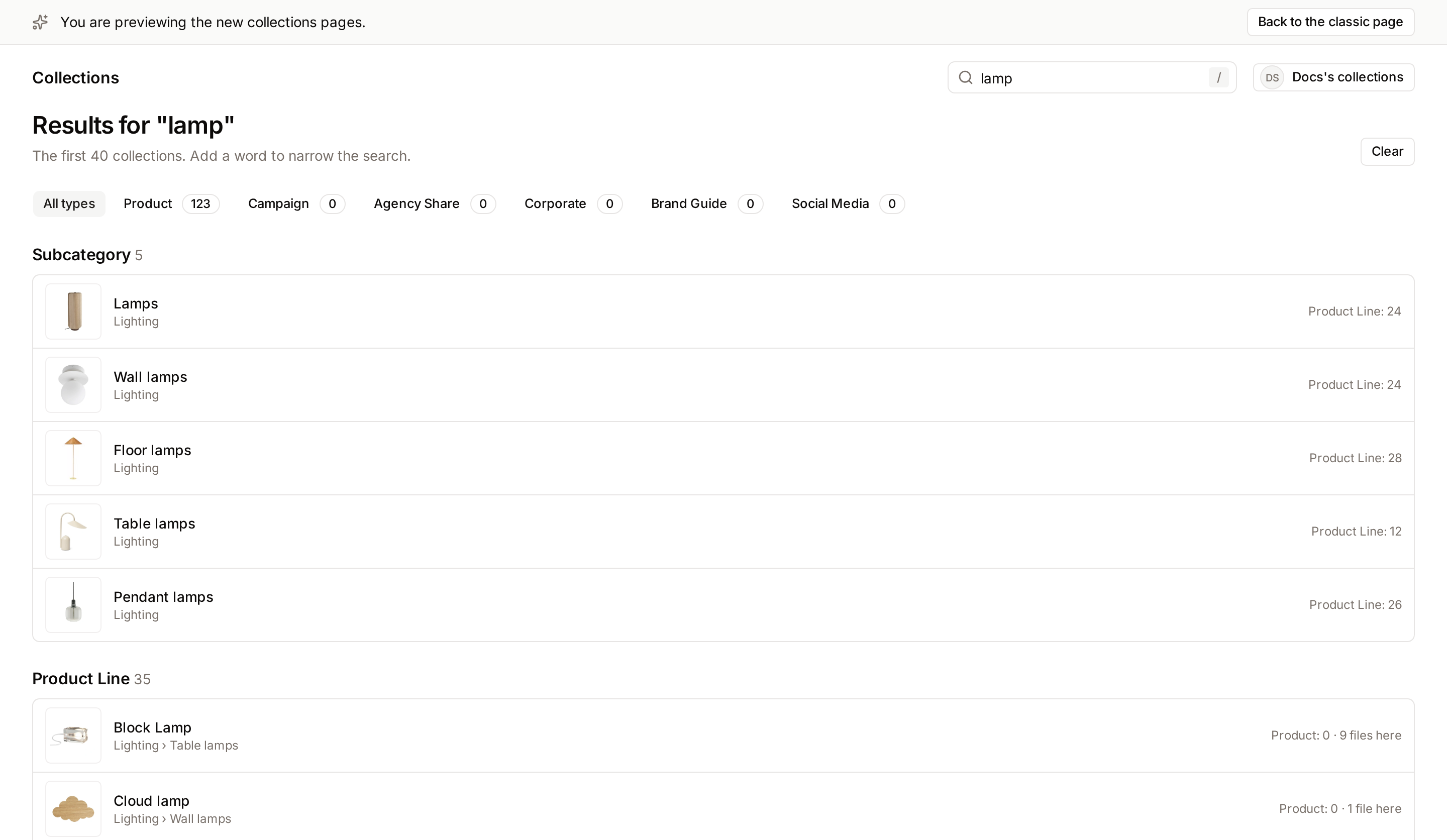 Search results for "lamp", grouped by level, each with its path