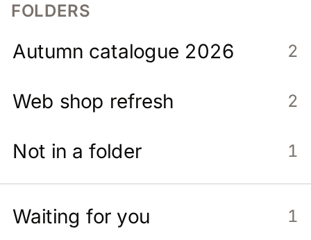 The Folders list: every shelf with its count