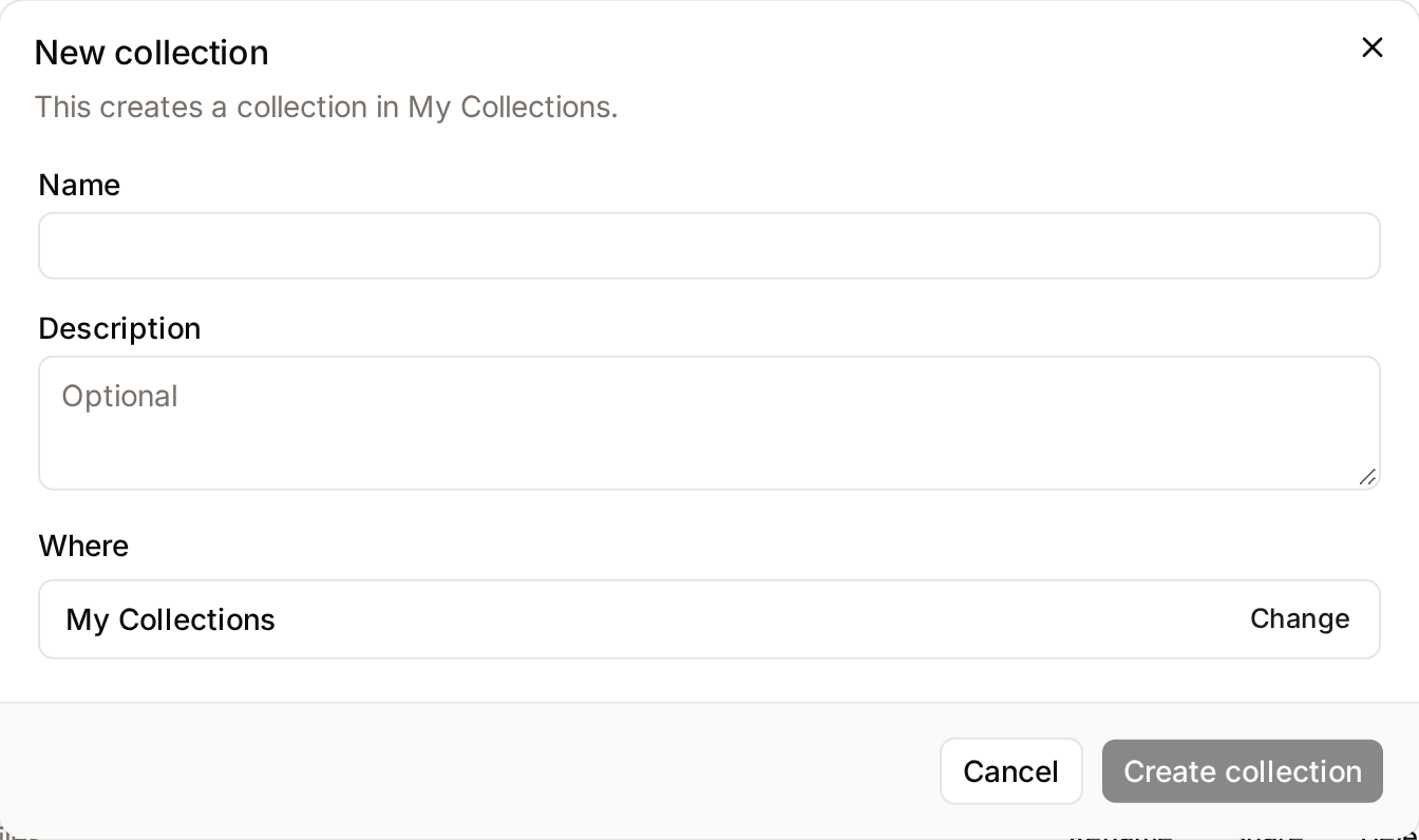 The New collection dialog