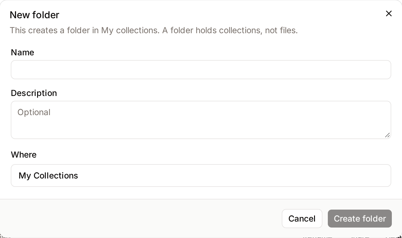 The New folder dialog
